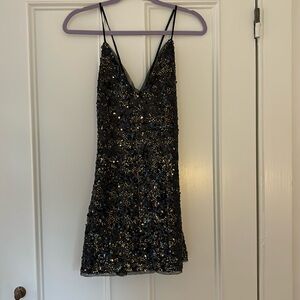 NBD Black and Gold Sequin Dress, XS